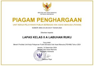 Lapas Kelas IIA Labuhan Ruku Meraih Piagam Penghargaan P2HAM Tahun 2024.